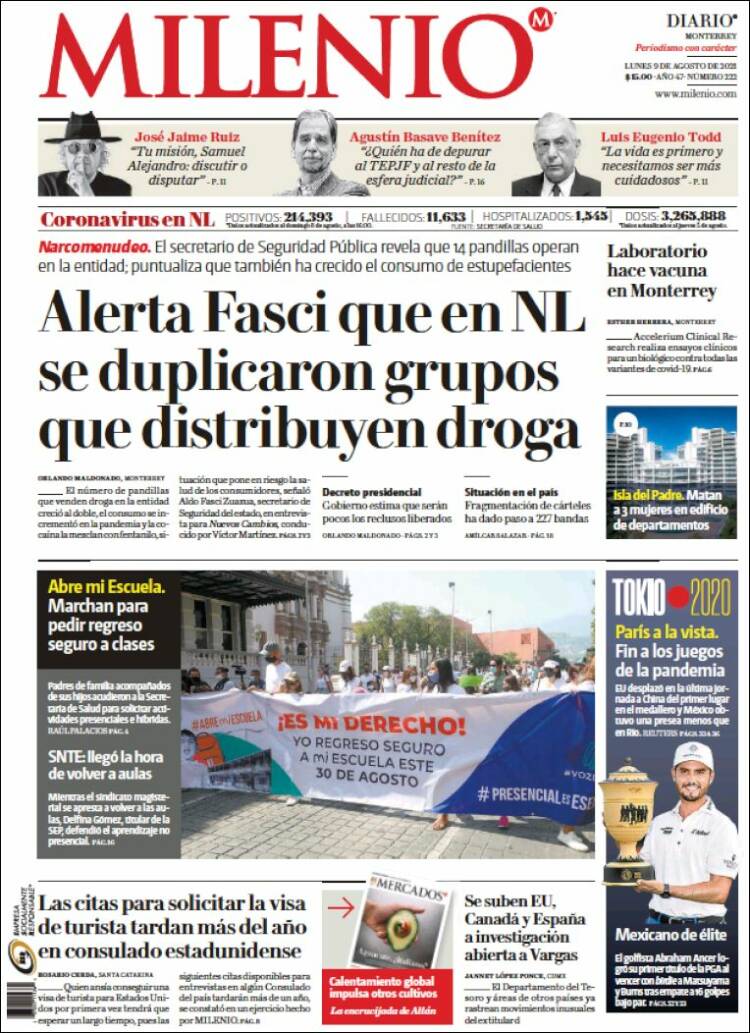 Portada de Milenio de Monterrey (México)