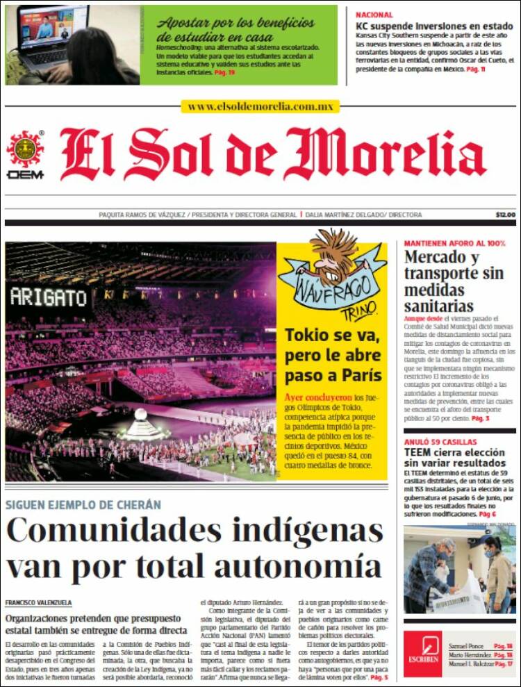 Portada de El Sol de Morelia (México)