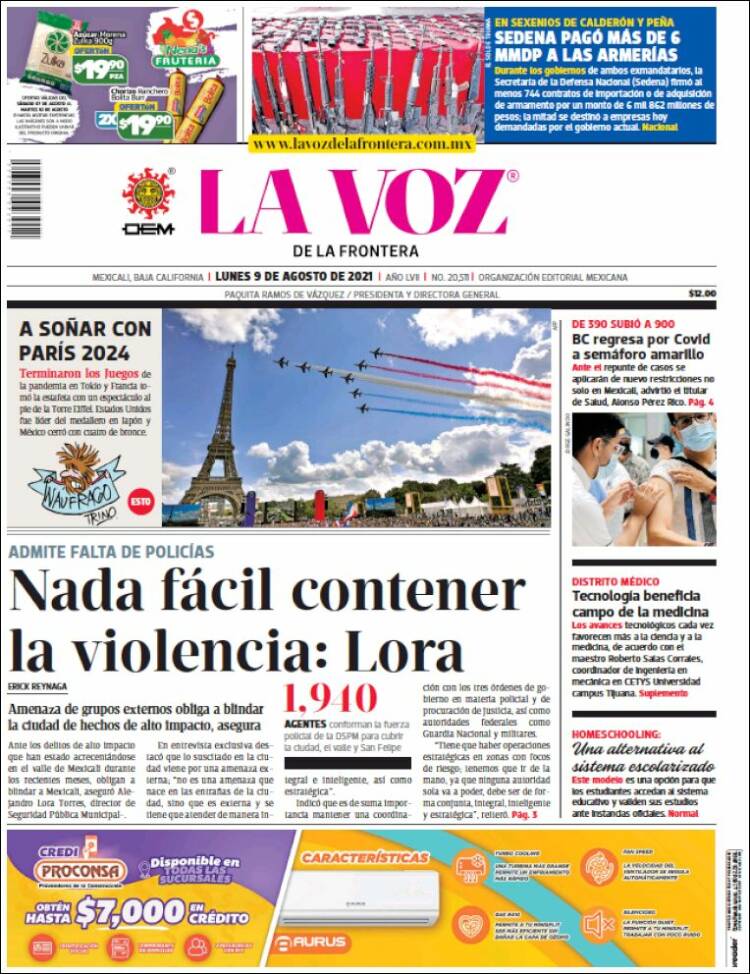 Portada de La Voz de la Frontera (México)