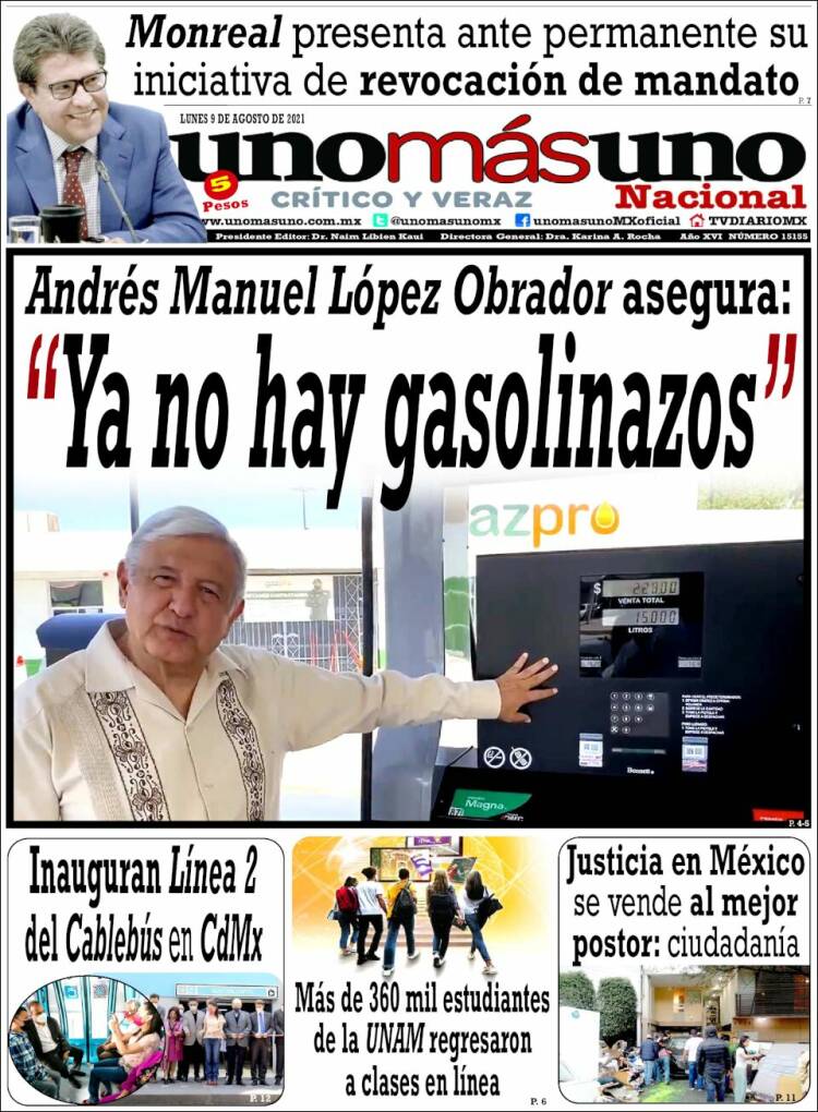 Portada de unomásuno (México)