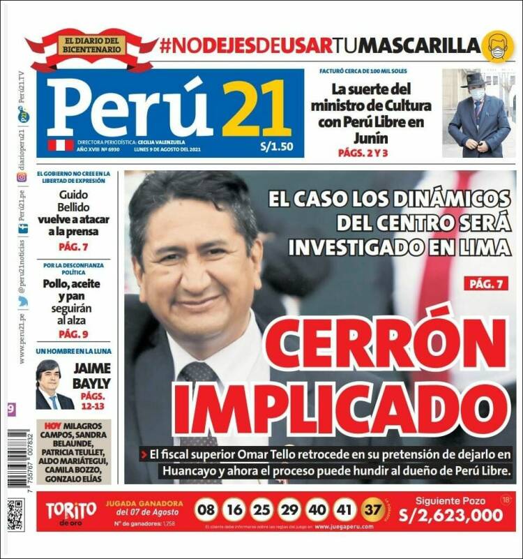 Portada de Perú 21 (Perú)