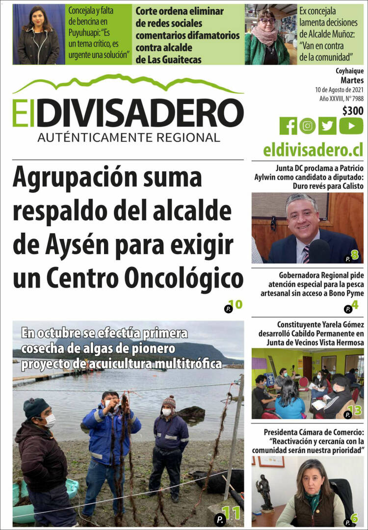 Portada de Diario El Divisadero (Chile)