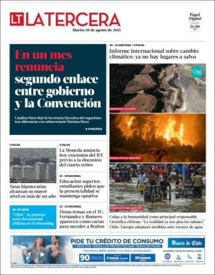 Portada de La Tercera (Chile)