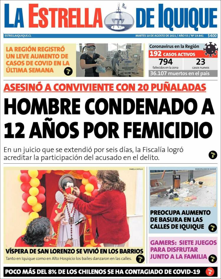Portada de La Estrella de Iquique (Chile)