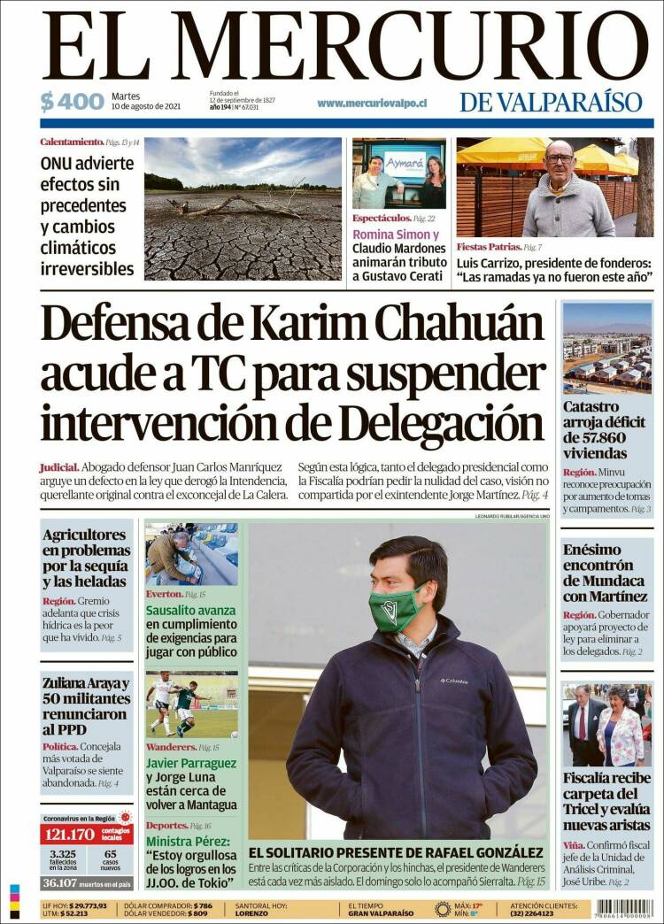 Portada de Mercurio de Valparaiso (Chile)