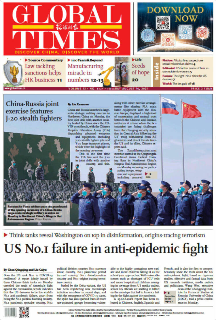 Portada de The Global Times (China)