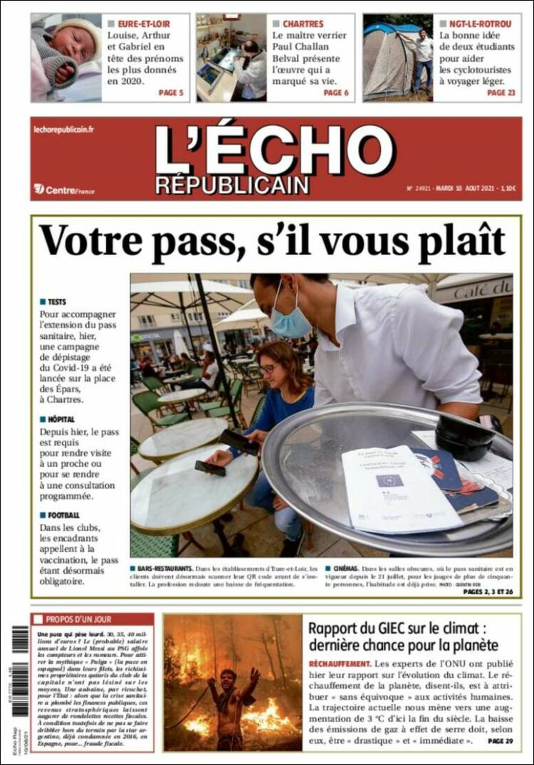 Portada de L'Echo Républicain (Francia)