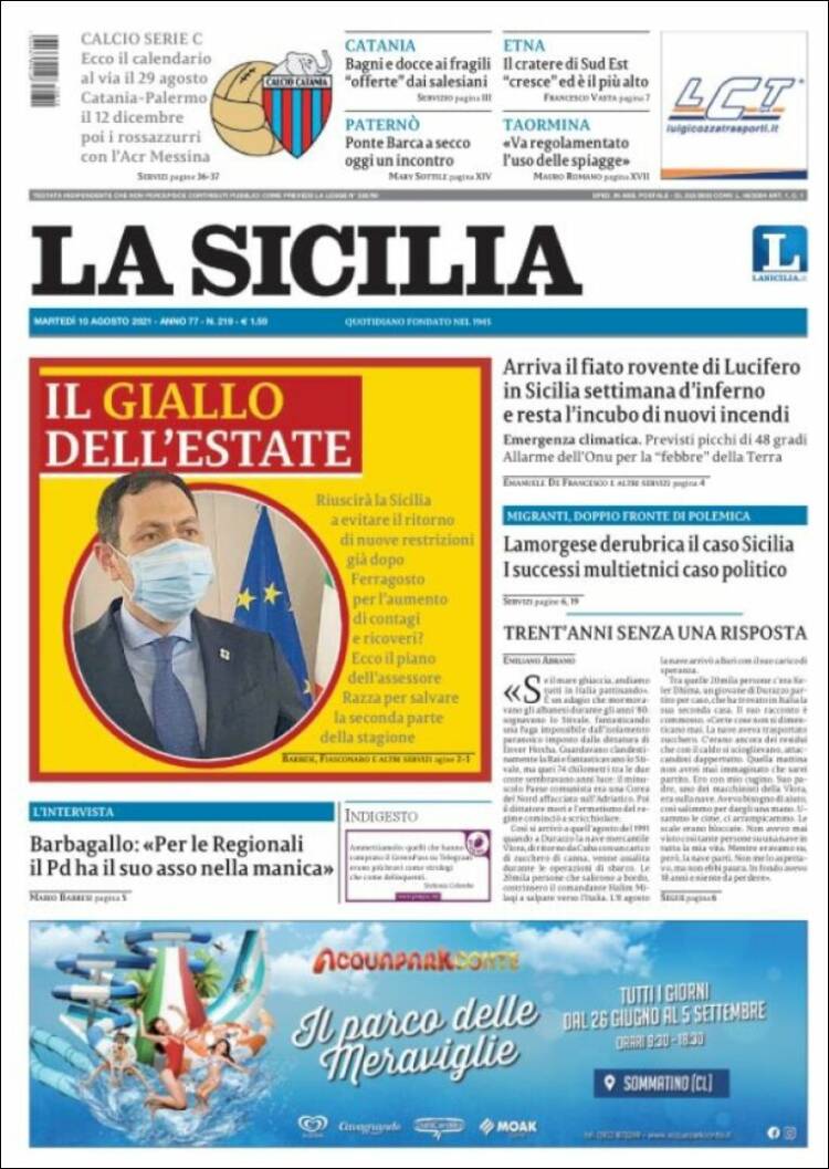 Portada de La Sicilia (Italia)