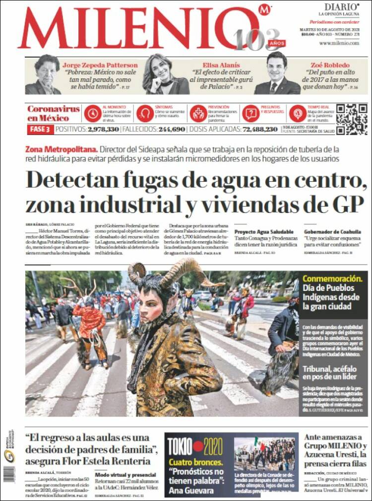 Portada de Milenio - Laguna (México)