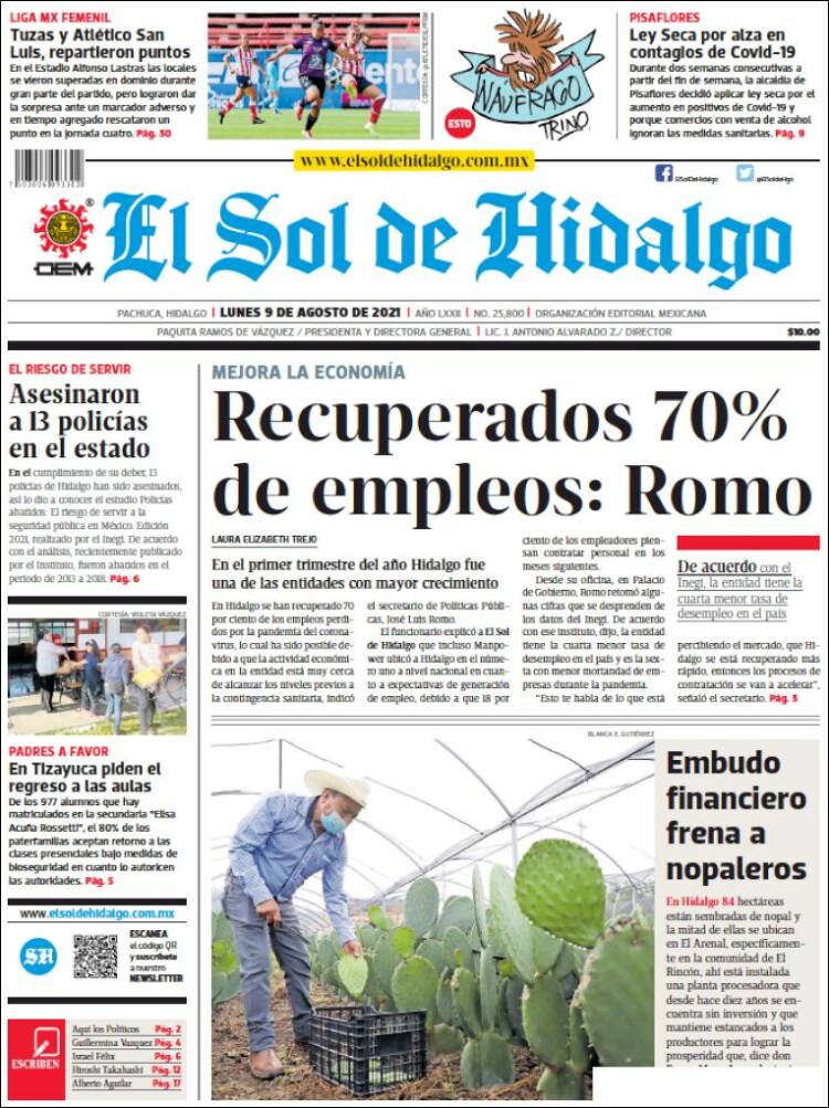 Portada de El Sol de Hidalgo (México)