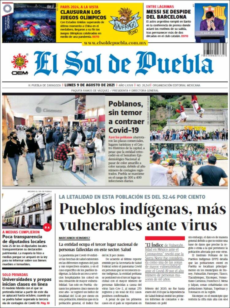 Portada de El Sol de Puebla (México)