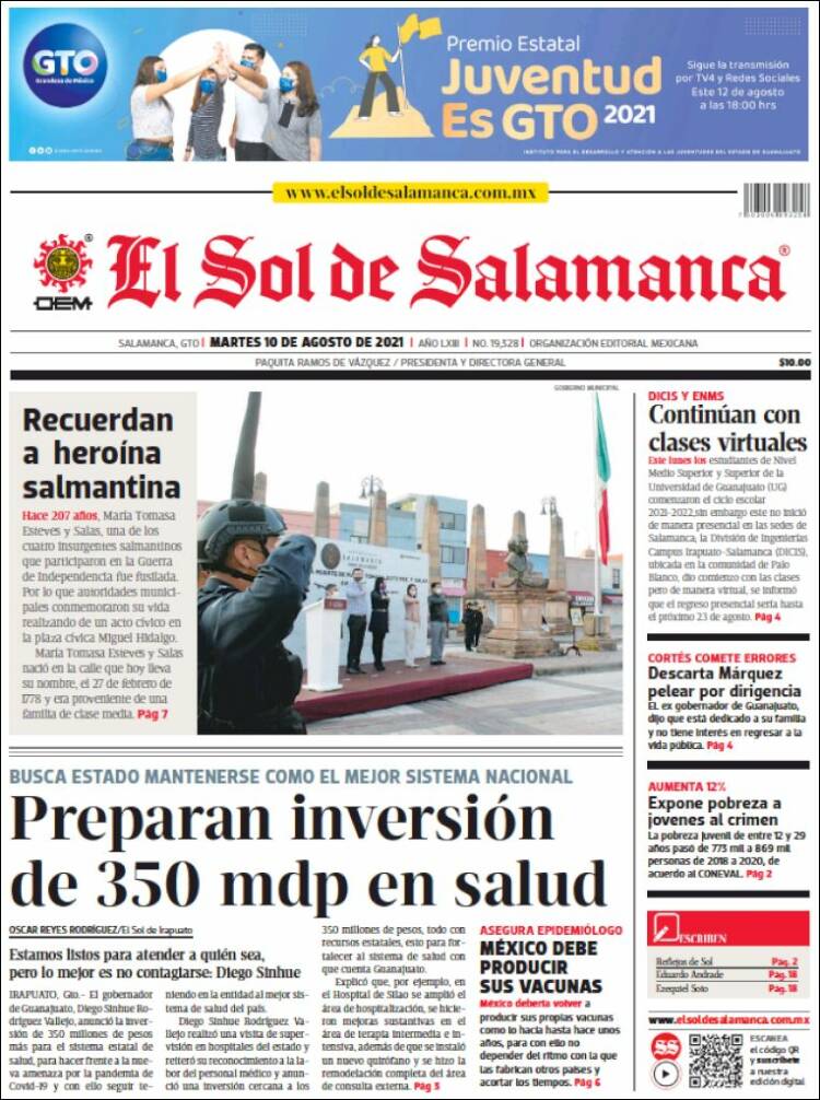 Portada de El Sol de Salamanca (México)