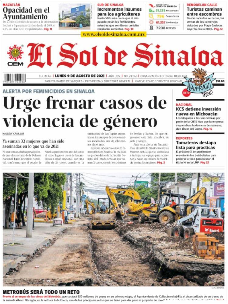 Portada de El Sol de Sinaloa (México)