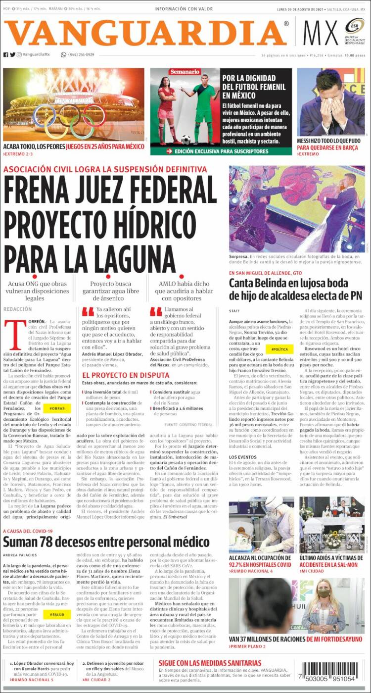 Portada de Vanguardia (México)