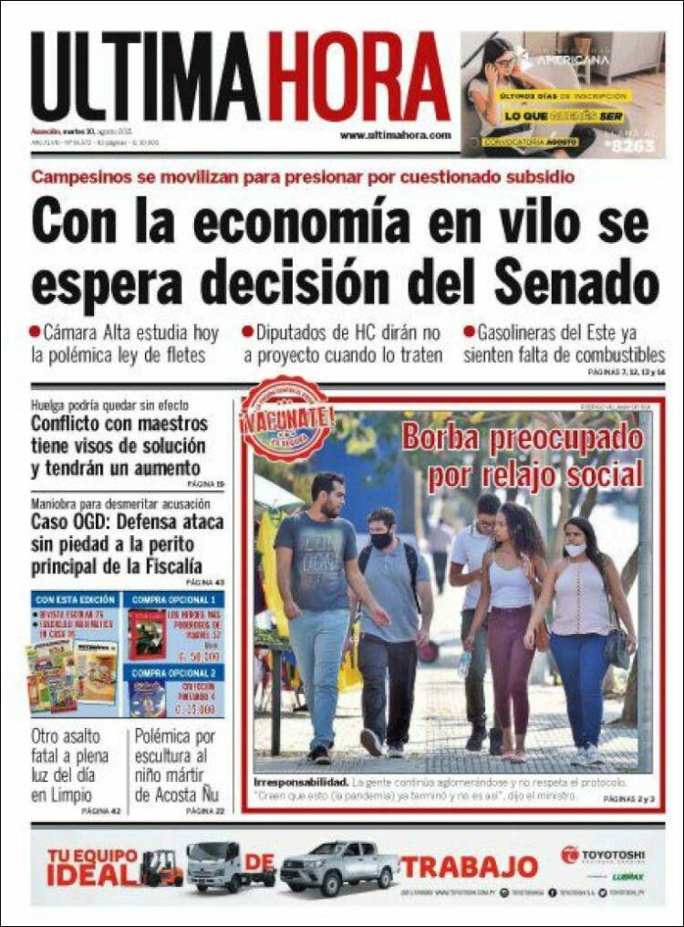 Portada de Última Hora (Paraguay)