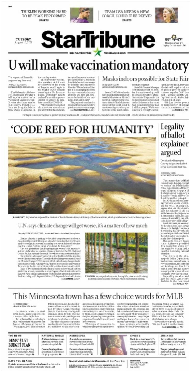 Portada de Star Tribune (USA)