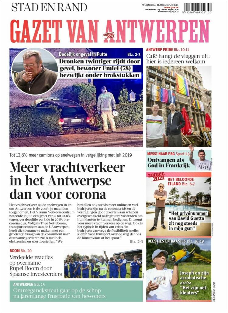 Portada de Gazet van Antwerpen (Bélgica)