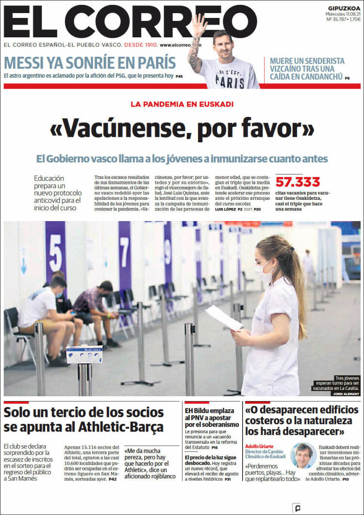 Portada de El Correo - Guipuzcoa (España)