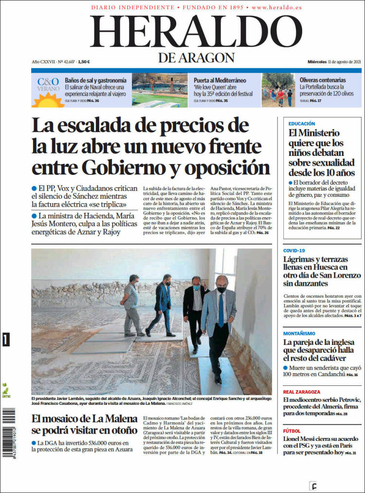 Portada de Heraldo de Aragón (España)