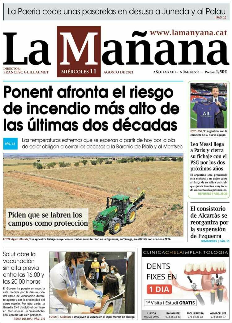 Portada de La Mañana - Diari de Ponent (España)