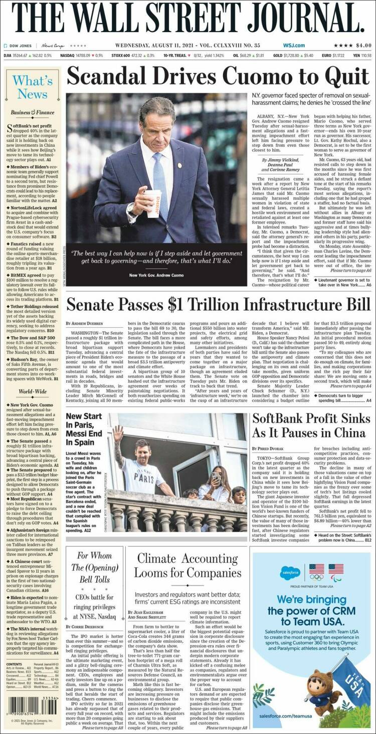 Portada de Wall Street Journal (USA)