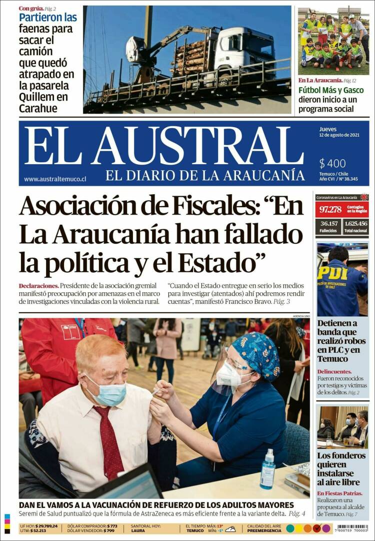 Portada de El Austral de Temuco (Chile)