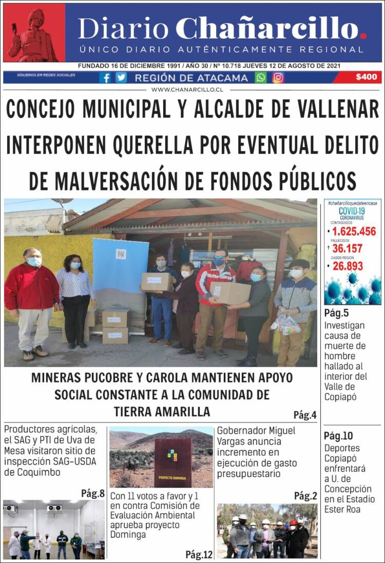 Portada de Diario Chañarcillo (Chile)