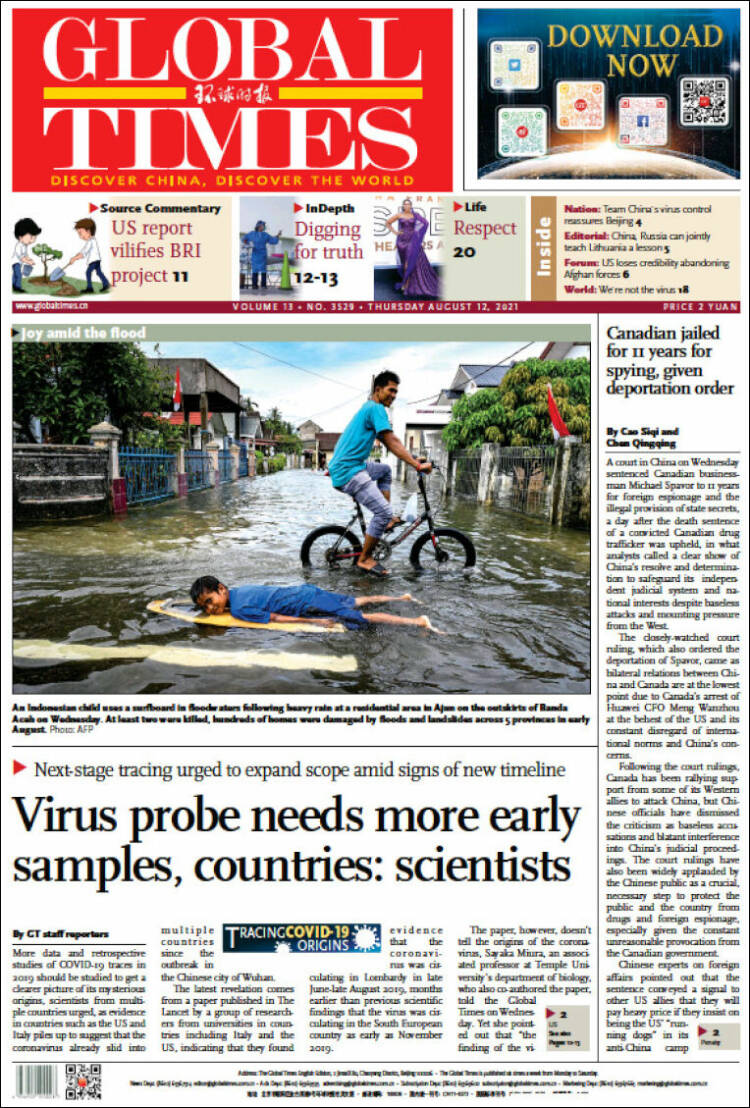 Portada de The Global Times (China)