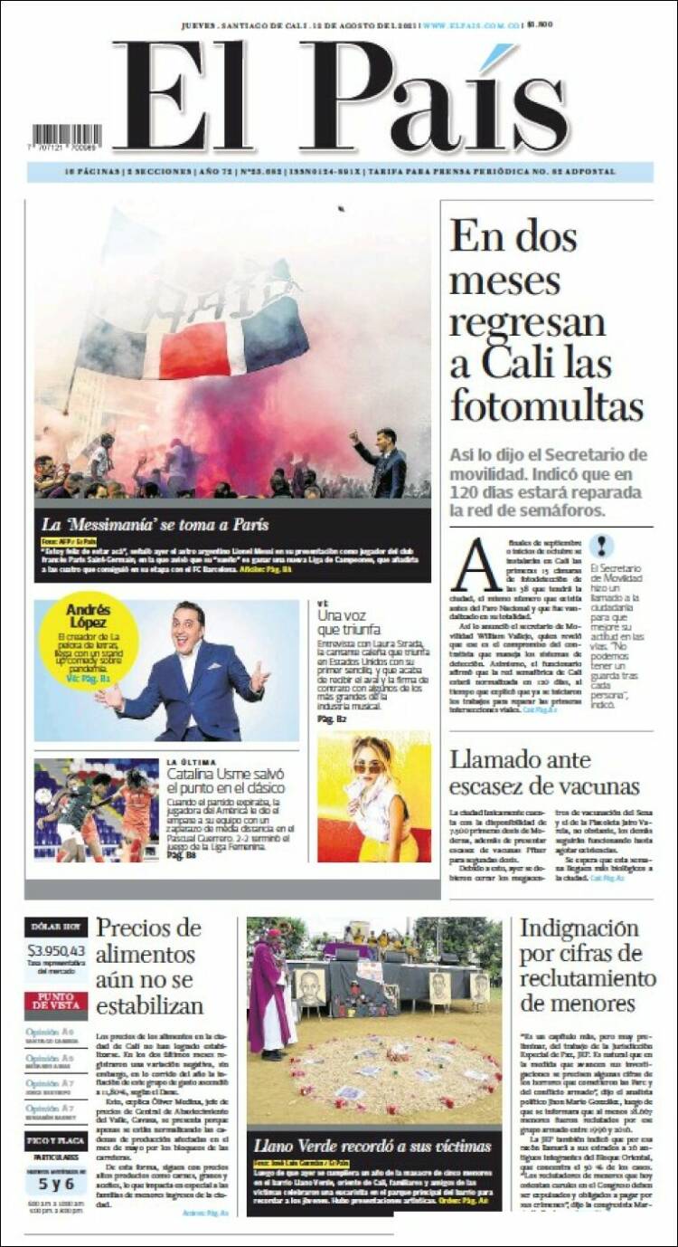 Portada de El País - Cali (Colombia)