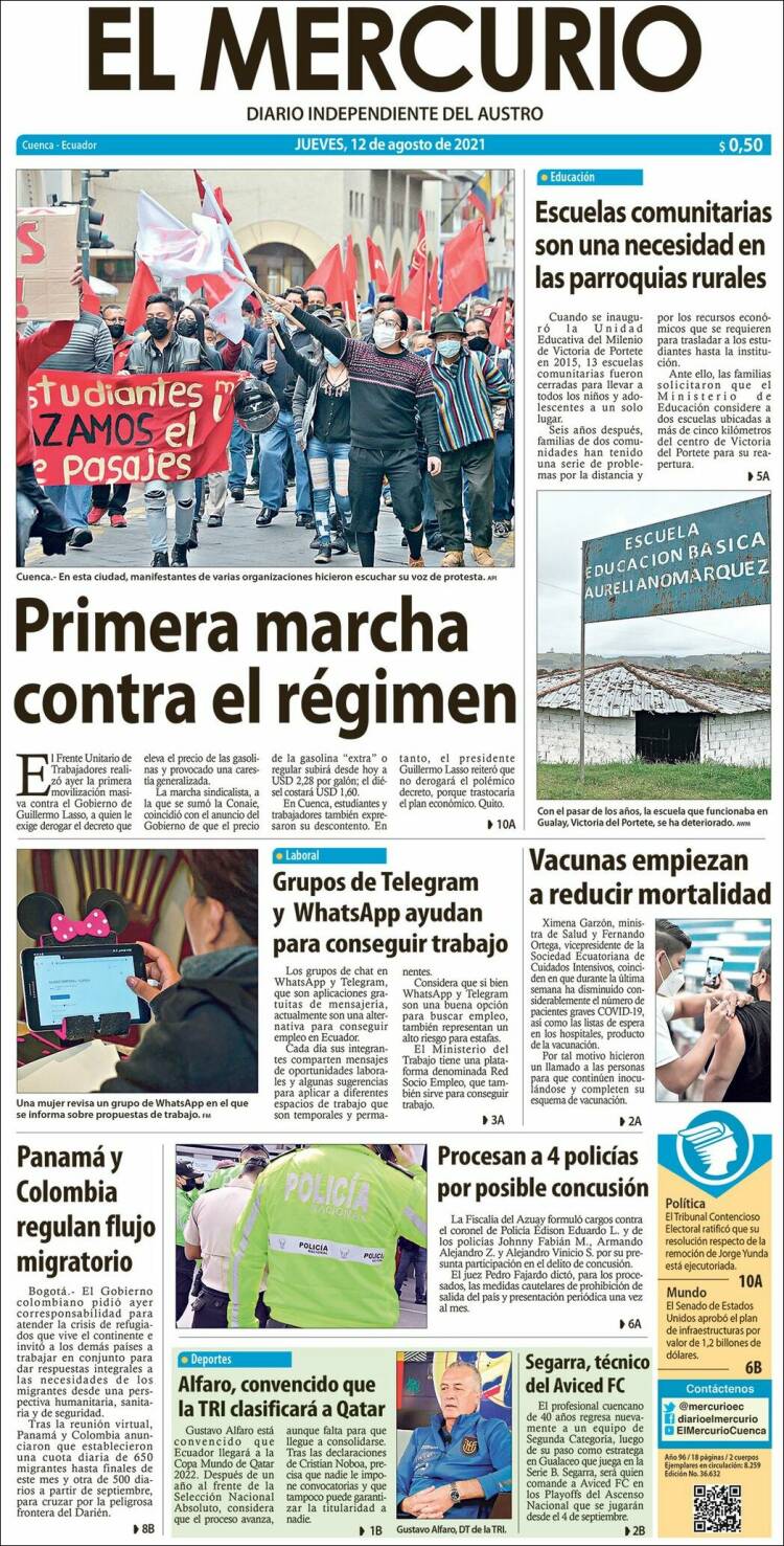 Portada de Diario El Mercurio (Ecuador)