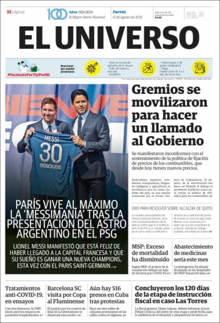 Portada de El Universo - Ecuador (Ecuador)