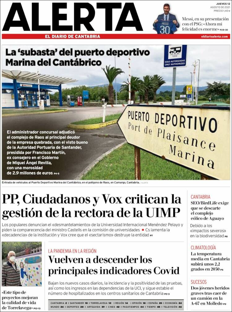 Portada de Alerta - El Diario de Cantabria (España)