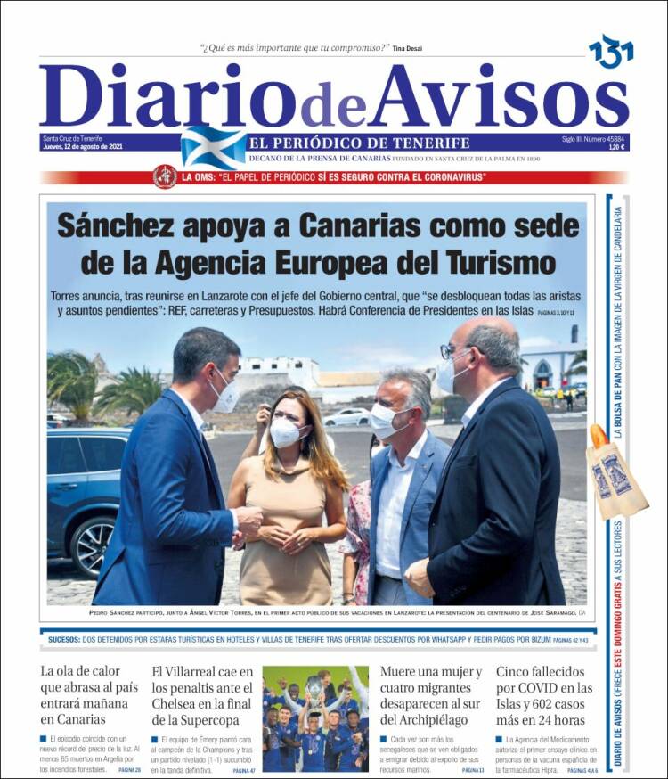 Portada de Diarios de Avisos (España)