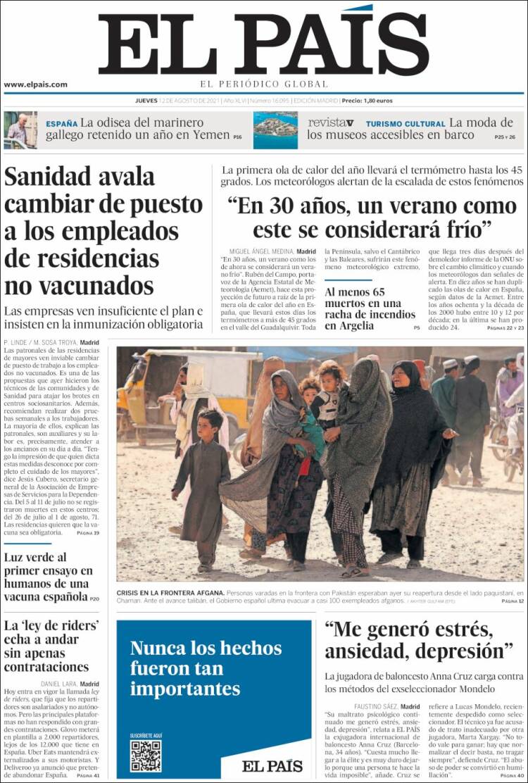 Portada de El País (España)