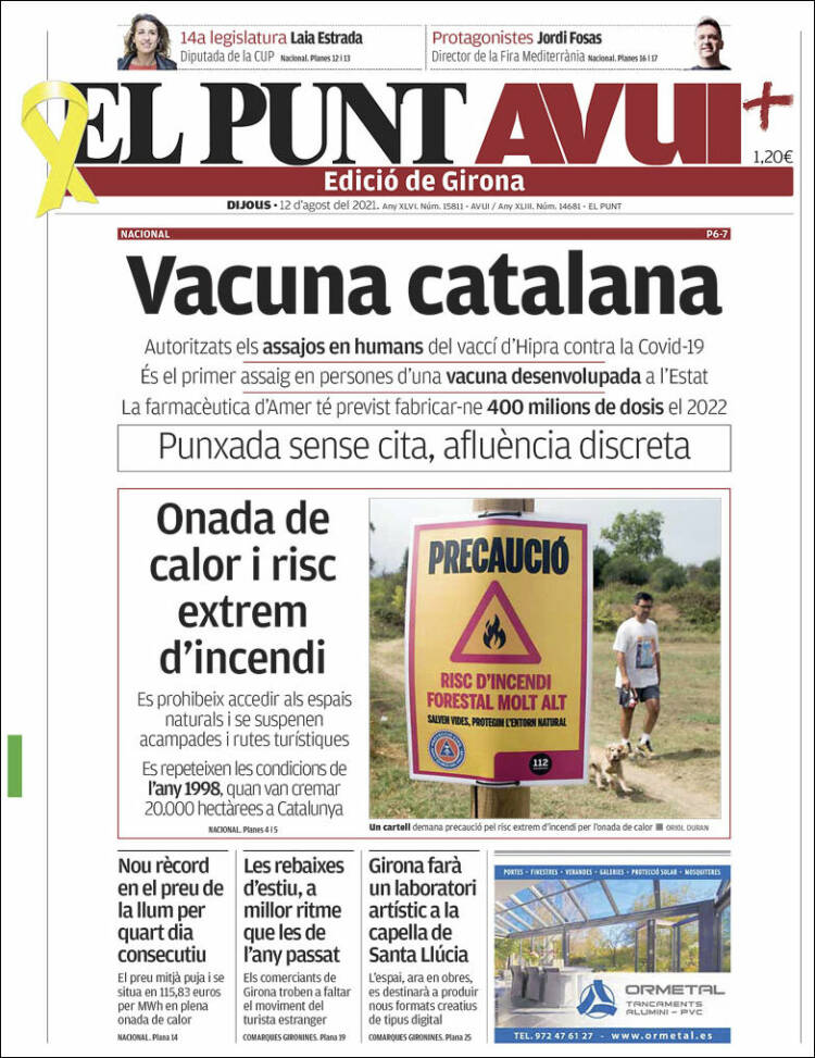 Portada de El Punt Avui - Girona (España)