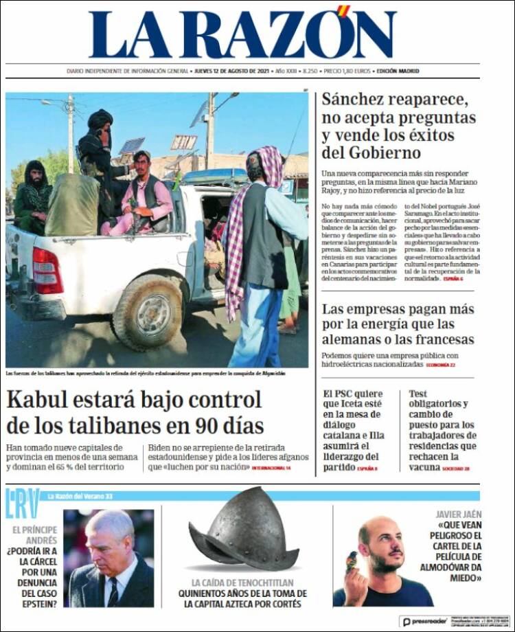 Portada de La Razón (España)