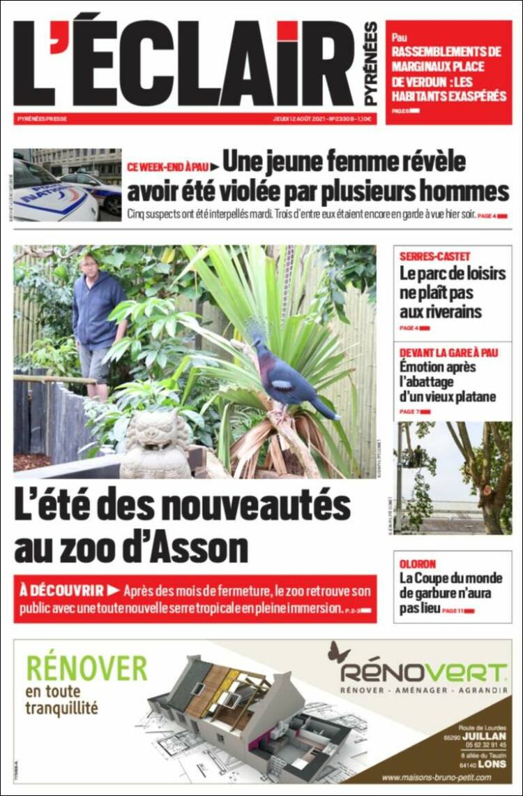 Portada de L'Eclair des Pyrénées (France)