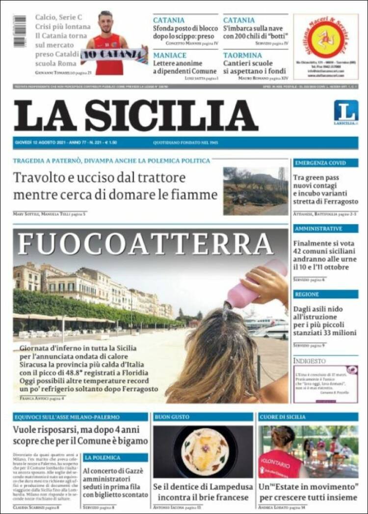 Portada de La Sicilia (Italia)