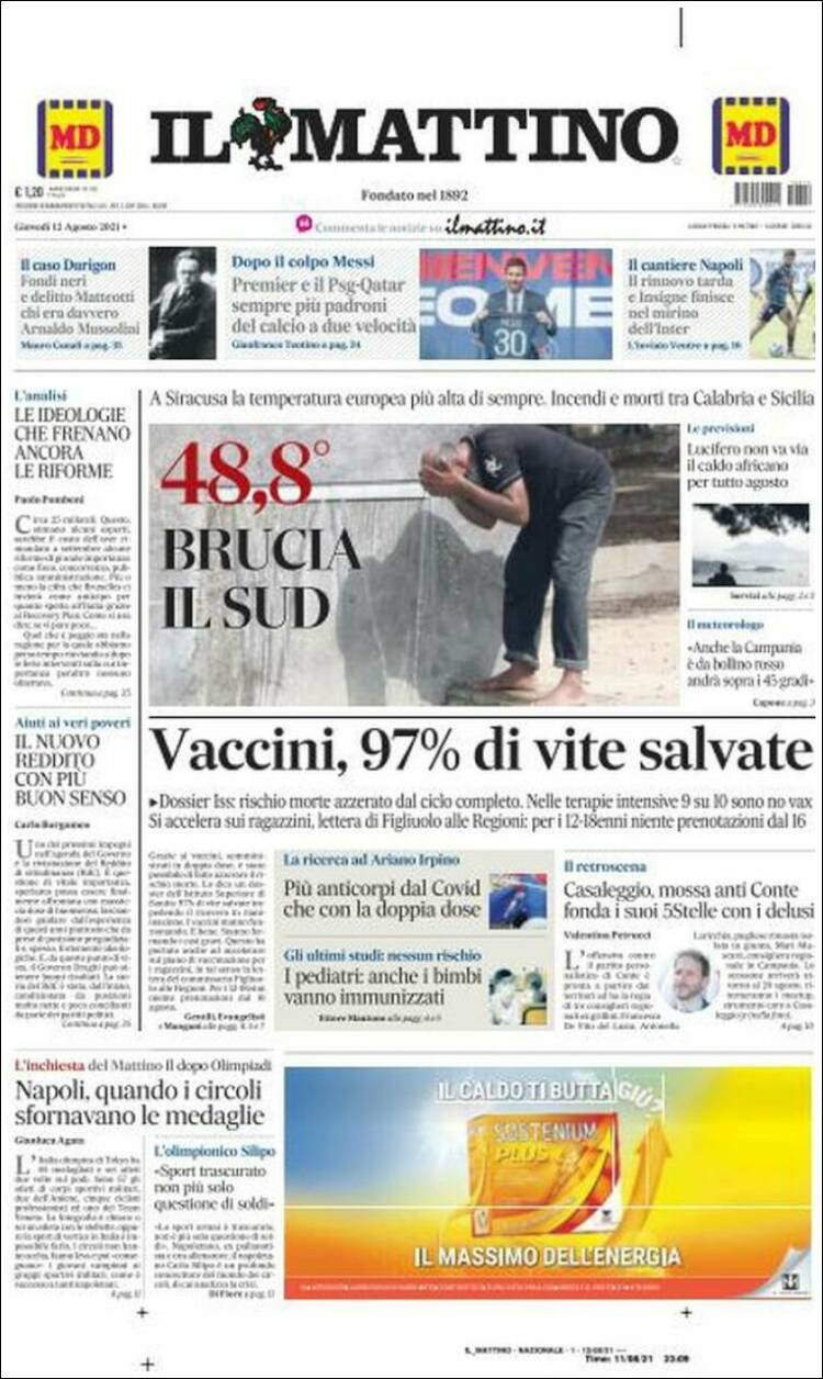 Portada de Il Mattino (Italia)