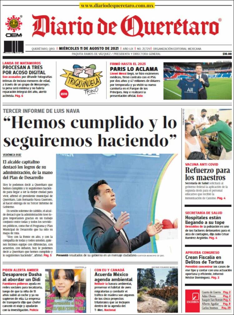 Portada de Diario de Querétaro (M&eacute;xico)