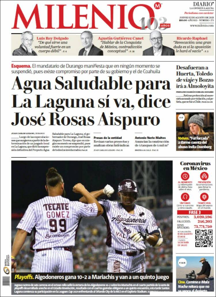 Portada de Milenio - Laguna (M&eacute;xico)