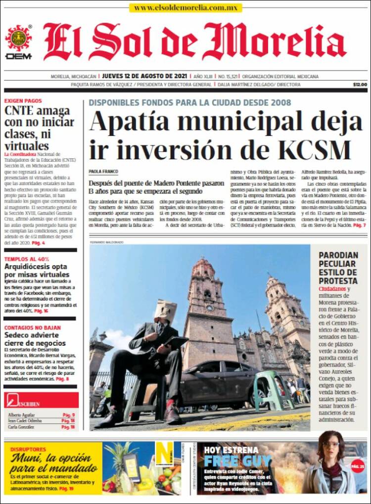 Portada de El Sol de Morelia (M&eacute;xico)