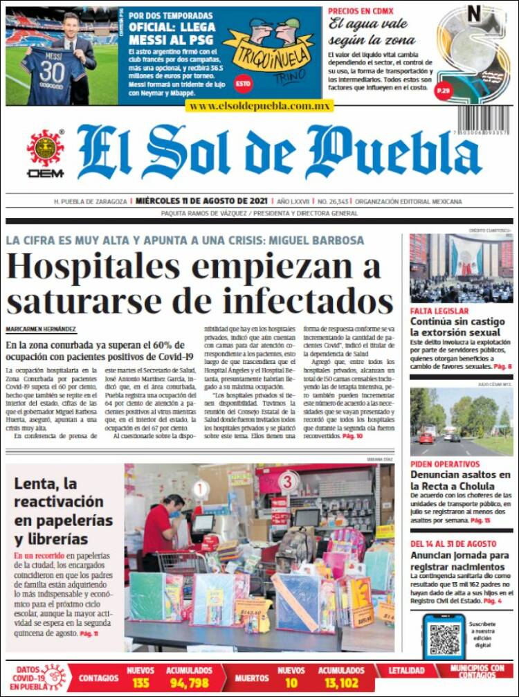 Portada de El Sol de Puebla (M&eacute;xico)