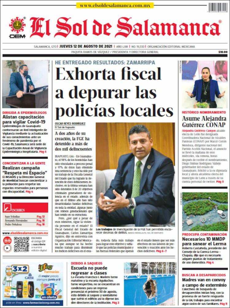 Portada de El Sol de Salamanca (M&eacute;xico)