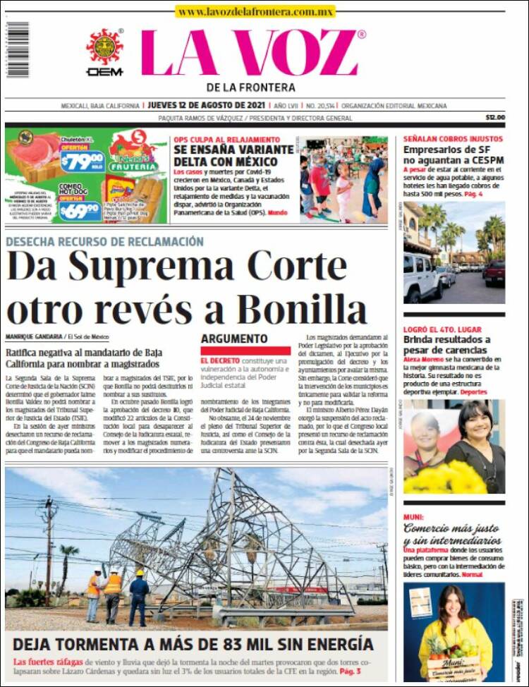 Portada de La Voz de la Frontera (M&eacute;xico)