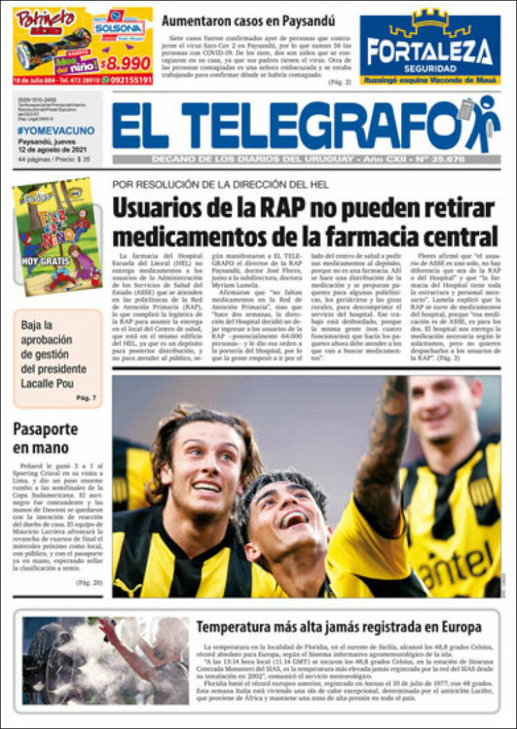 Portada de El Telégrafo (Uruguay)