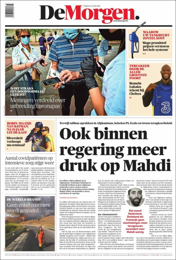 Portada de De Morgen (Belgique)