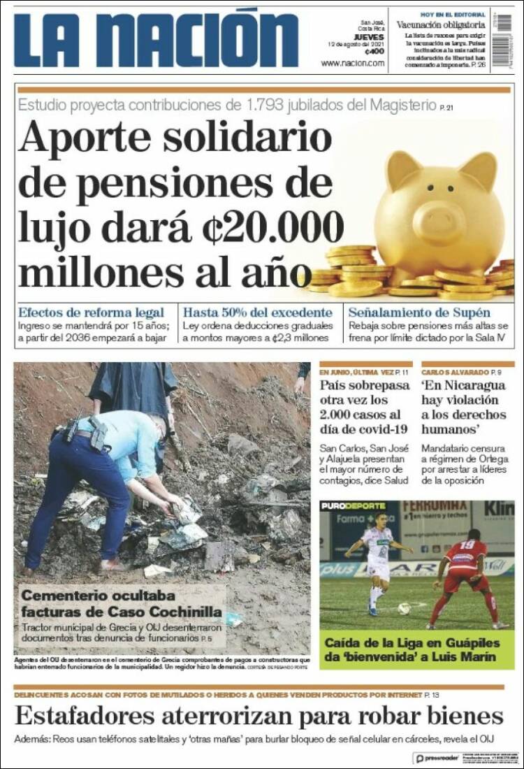 Portada de La Nación - Costa Rica (Costa Rica)