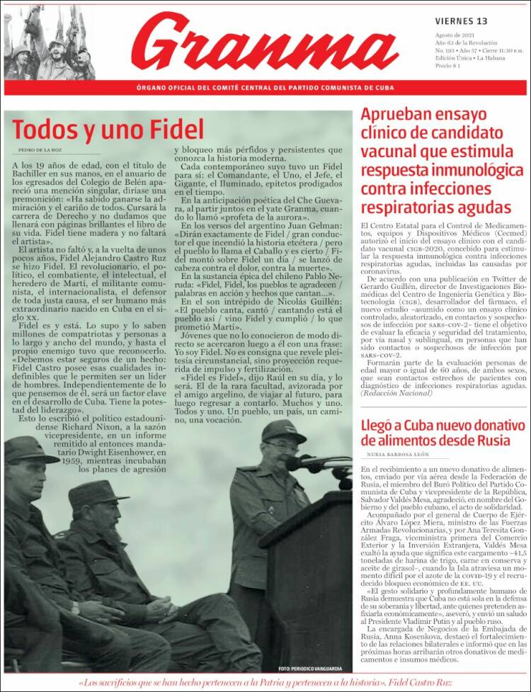 Portada de Granma (Cuba)