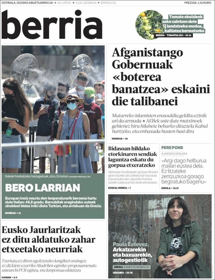 Portada de Berria (Espa&ntilde;a)